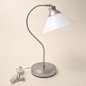 Vintage IKEA Kroby Lamp: Milk Glass Shade, Chrome Base, Minimalist