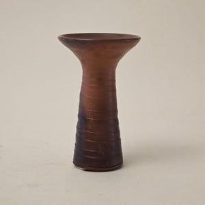 Vintage Studio Pottery Vase – Hand Thrown Ceramic, Sculptural Brown Tapered Form, Mid-Century Modern Style