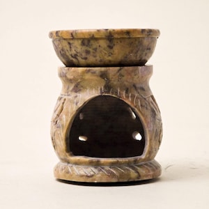 Hand Carved Natural Onyx Oil Burner | Soapstone Aromatherapy Diffuser, Tealight Wax Melt Holder