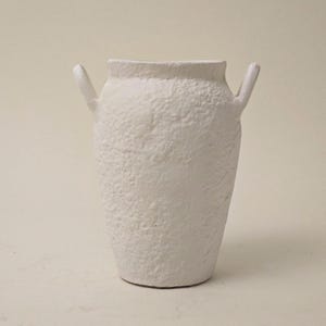 Textured White Ceramic Vase with Handles – Sculptural Minimalist Pottery – Modern Rustic Decor – Handmade Look – Wabi Sabi Style Vase