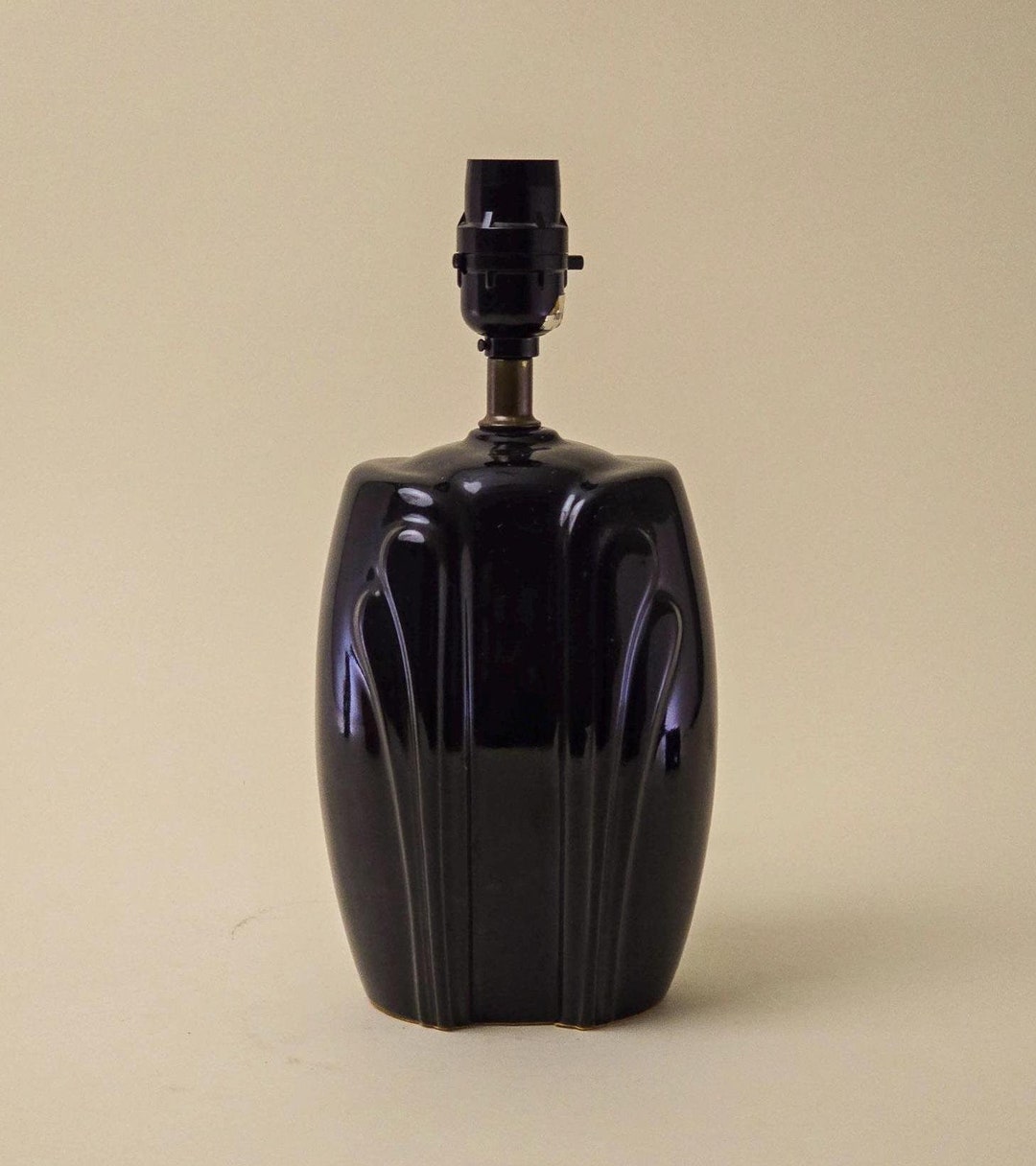 Vintage Art Deco Black Ceramic Lamp With Brass Accents L Black Lamp Base L Kitchen Counter Lamp ...