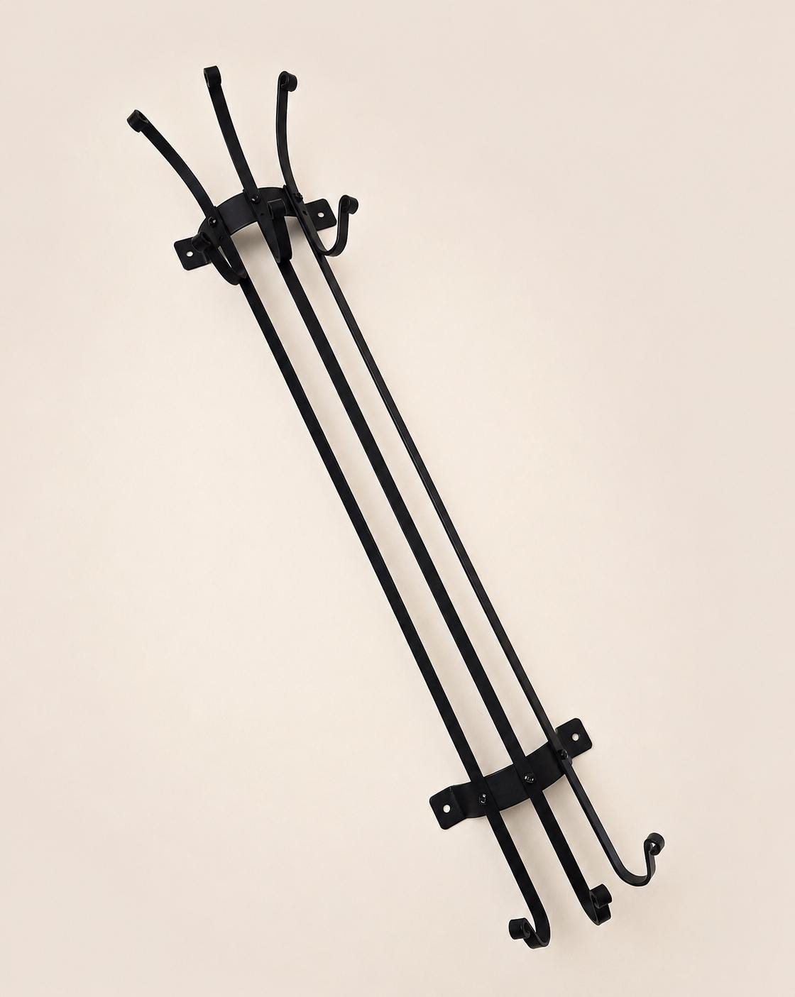 Vintage IKEA FRÄN Wall Coat Rack | Black Metal Postmodern Hooks
