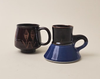 ヴィンテージスタジオ陶器マグカップセット｜手作りのセラミックカップ2個セット｜素朴な侘び寂びの食器