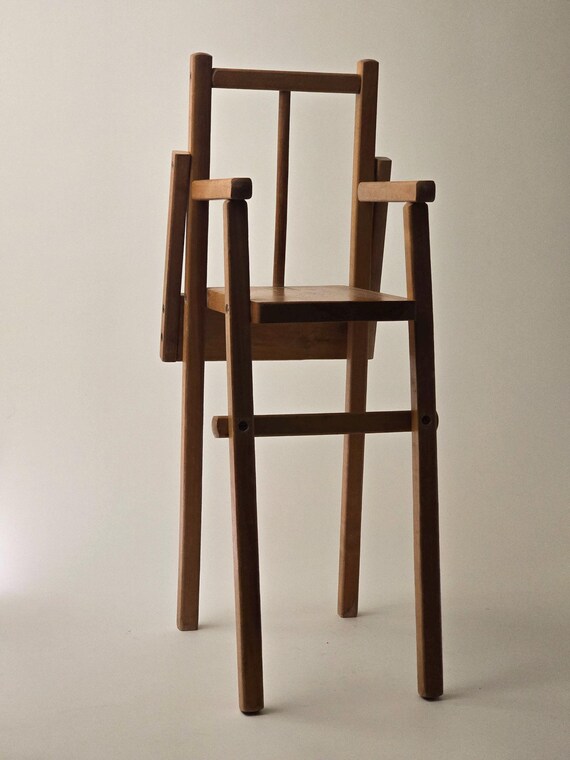 Seggiolone per bambole in rovere vintage anni '50 con vassoio