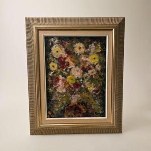 Vintage Original Framed Acrylic Floral Art on Canvas by French Canadian Artist Andre Rogers