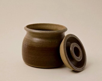 Vintage Brown Ceramic Lidded Canister: MCM French Country Decor