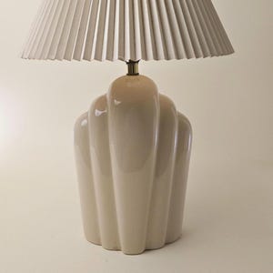 1980s Cream Ceramic Art Deco Style Table Lamp Base – Sculptural Glazed Vintage Lighting for Modern or Eclectic Home Decor (No Shade)