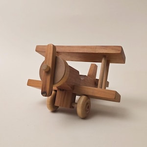 Vinatge Handcrafted Wooden Toy Airplane | Vintage Nursery Decor | Rustic Boys Room Shelf Accent | Classic Wooden Plane Gift for Kids