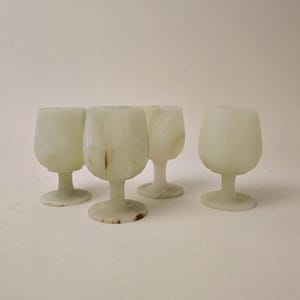 Vintage Onyx Marble Wine Glasses l Set of 4 | Handcrafted Natural Stone Goblets | Mid-Century Barware | Elegant Marble Drinkware