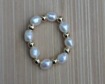925 sterling silver Freshwater pearl elasticated ring
