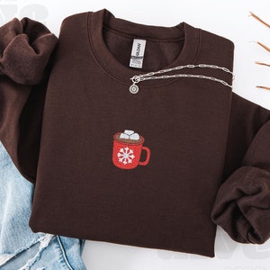 Embroidered Hot Cocoa Crewneck Sweatshirt, Embroidered Hot Chocolate Sweatshirt, Hot Cocoa Lovers, Winter Drinks