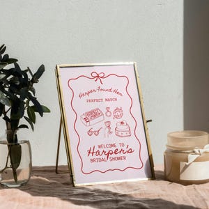 She Found Her Perfect Match Bridal Shower Welcome Sign | Pink and Red Theme Template | Editable Canva Digital Download