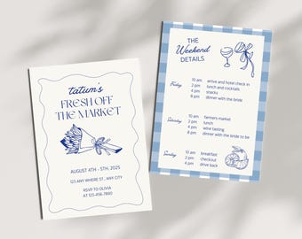 Fresh Off the Market Bachelorette Invitation & Itinerary, Farmers Market Theme, Editable Canva Invitation