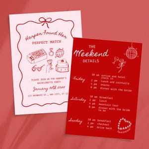 Elle a trouvé l&#39;invitation et l&#39;itinéraire parfaits pour elle | Thème rose et rouge | Modèle de toile modifiable | Téléchargement numérique