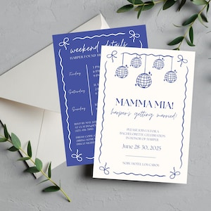 Mamma Mia Bachelorette Einladung & Reiseplan | Sie fand ihren Schatz | Disko Junggesellinnenabschied | Bearbeitbare Canva Vorlage