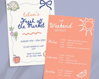 Fresh Off the Market Bachelorette Invitation, Farmers Market Theme, Canva Template, Editable Invitation, Modern Bachelorette Invite