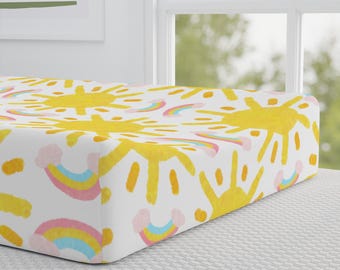 Changing Pad Cover, Sunshine Rainbow Nursery Theme, Baby Shower Gift, Baby Nursery Decor, Rainbow Baby Changing Pad Cover
