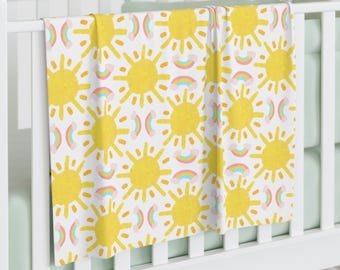 Manta para envolver al bebé, temática de guardería con sol y arcoíris, manta para bebé de género neutro, manta para envolver al recién nacido, regalo para baby shower, decoración de guardería