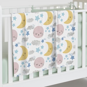 Swaddle Blanket, Moon and Stars Nursery Theme, Baby Shower Gift, Dreamy Nursery Decor, Starry Night Baby Wrap, Celestial Newborn Blanket,