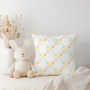 Rainbow Peace Sign Pillow, Groovy Baby Nursery Decor, Rainbow Kids Room, Spun Polyester Square Pillow, Home Decor, Hippie Pillow, Boho