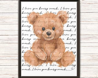 Teddy Bear Nursery Art, Framed Matte Canvas Print