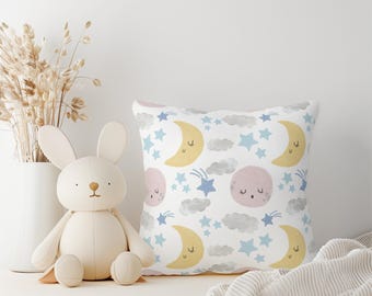Moon & Stars Nursery Pillow, Celestial Baby Nursery Decor, Neutral Baby Room Pillow, Moon Nursery Decor