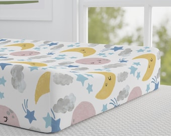 Moon and Stars Changing Pad Cover, Gender Neutral Nursery Decor