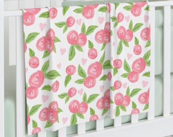Swaddle Blanket, Pink Rose Floral Nursery Decor, Baby Shower Gift, Newborn Essentials, Nursery Theme