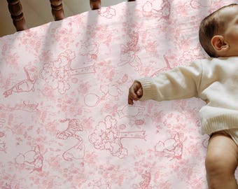 Pink Vintage Bear Crib Sheet, Baby Girl Nursery Bedding, Vintage Storybook Crib Sheet, Changing Pad Cover, Pink Nursery Bedding