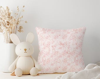 Pink Toile Nursery Pillow, Vintage Pooh Nursery Decor, Baby Girl Nursery Pillow, Pink Nursery Decor