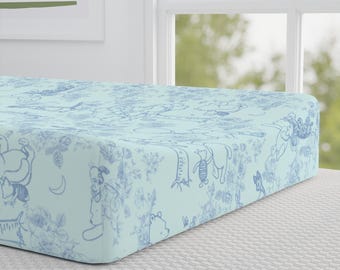 Funda para cambiador de bebé Blue Toile, funda vintage para habitación infantil con oso, funda ajustada de jersey elástico suave para mesa de cambiador, decoración neutra para habitación infantil.