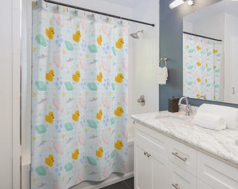 Cute Rubber Duck Shower Curtain, Kids Bathroom Decor, Fun Bathing Theme, Spring Vibes, Baby Shower Gift, Cheerful Home Accent