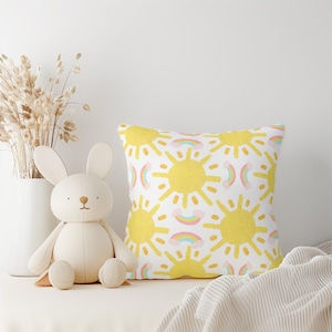 Rainbow Sunshine Pillow, Nursery Theme Pillow, Kids Room Decor, Spun Polyester Square Cushion, Sunshine Pattern