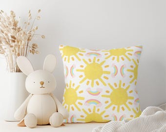 Rainbow Sunshine Pillow, Nursery Theme Pillow, Kids Room Decor, Spun Polyester Square Cushion, Sunshine Pattern