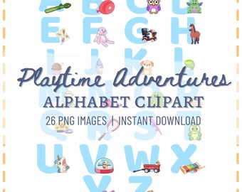 Playtime Adventures Alphabet Clipart Set – Cute Preschool ABC Letters, Playful Kids Alphabet PNG, Nursery & Playroom Decor