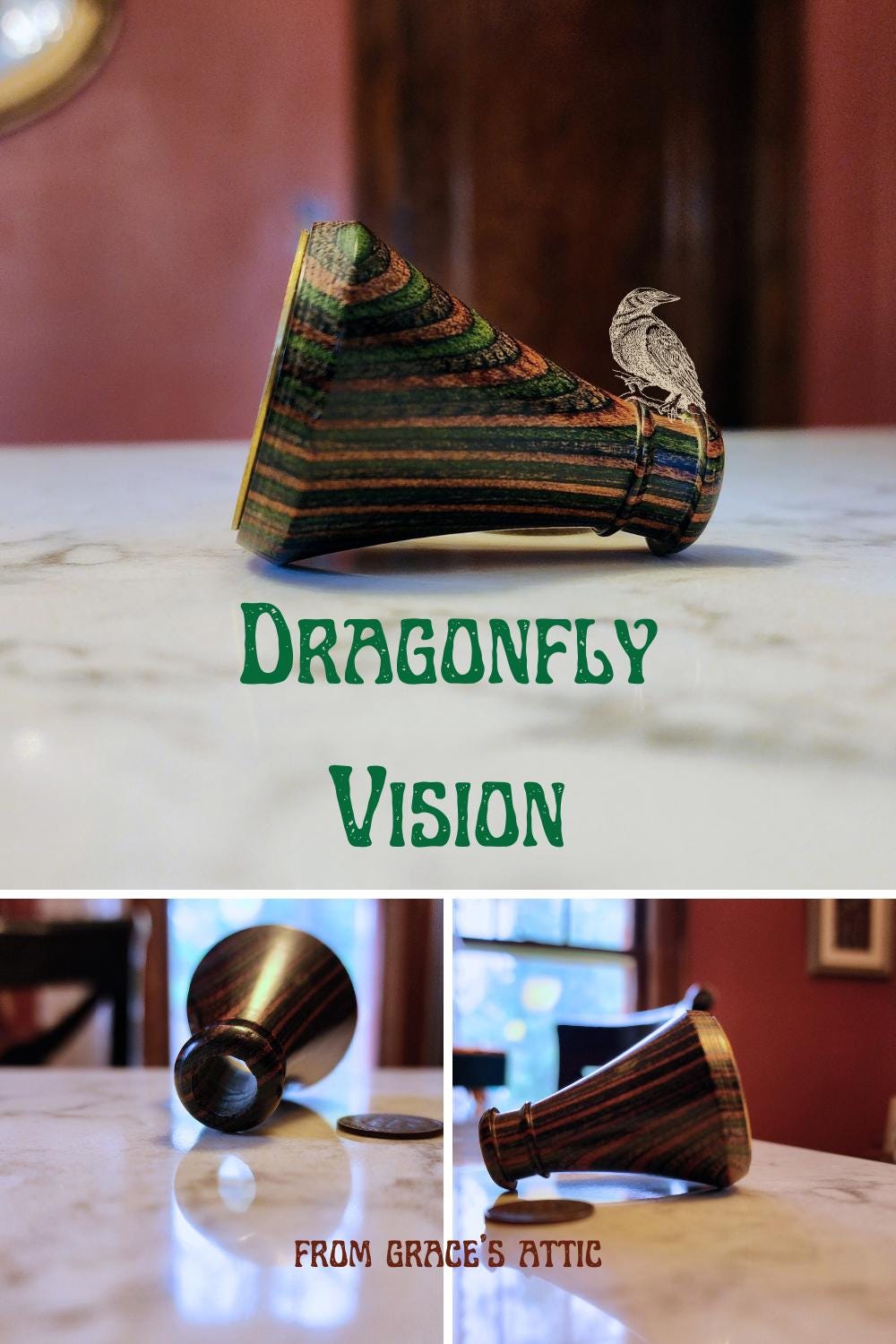 Vintage Birch Wood Dioptric Scope Dragonfly Multi-Prism Van Cort Instrument Inc. Kaleidoscope 1987