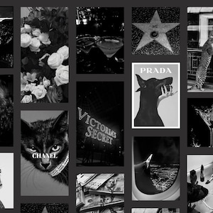 105pc black and white poster picture collage trendy black aesthetic wall art collection for bedroom digital download grunge dorm decor.