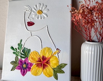 Floral Texture Art | Textured Flower Painting | Women line art  | Silhouette Art | Home Decor | Modern Art | Unique gift | Wall Art