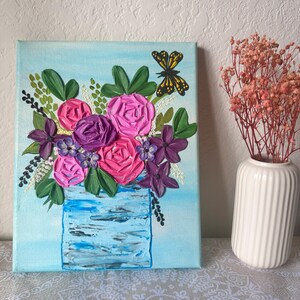 Arte con texture floreale / Pittura floreale con texture / Decorazione per la casa / Vaso di fiori dipinto in 3D / Arte moderna / Regalo unico / Arte murale