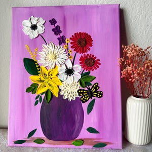 Arte con texture floreale / Pittura floreale con texture / Decorazione per la casa / Vaso floreale / Vaso per fiori 3D / Arte moderna / Regalo unico / Arte murale