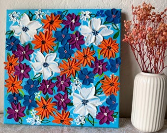 Textured Floral Painting | 3D Flower Canvas Art, Home Decor
