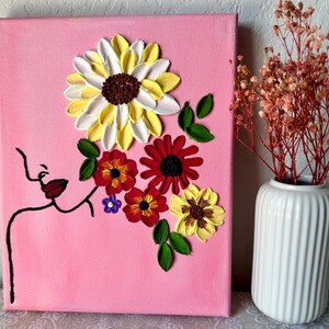 Arte con texture floreale / Pittura con fiori strutturati / Arte lineare di donne / Arte con silhouette / Decorazione per la casa / Arte moderna / Regalo unico / Arte murale