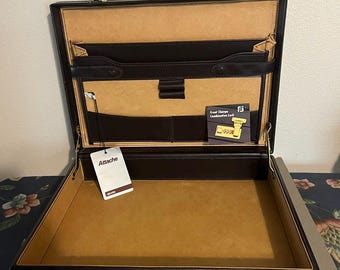 Vintage Sears Attache 4" Brown Leather Briefcase with combination safety locks