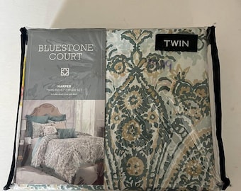 Set copripiumino singolo Bluestone Court Harper, nuovo di zecca, nei toni del verde e dell'oro.