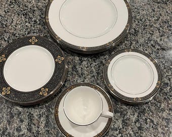 Juego de porcelana china de 14 piezas con diseño de joyas de Lenox vintage (4 juegos, 14 piezas).