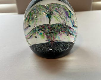 Vintage 1970s Peter Holmes Caithness Art Glass Paperweight "Cascade Rainbow". No chips or defects