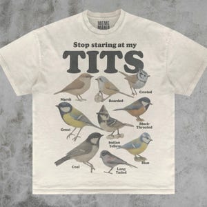 Stop Staring At My Tits Shirt, Meme Bird Shirt, Vintage Style Unisex T-Shirt, Offensive Unisex Tee, Inappropriate Funny Gag Gift, Gen Z Meme