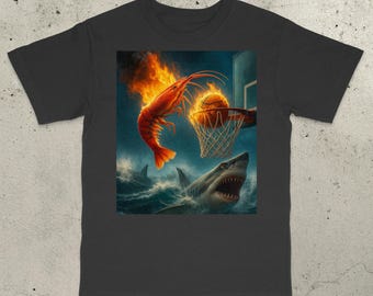 Fiery Shrimp Dunk Shirt, Basketball T-Shirt, Sports Fan Apparel, Basketball Meme, Trending Shirt, Shooter T-Shirt, Joke Shirt, Gen Z Shirt