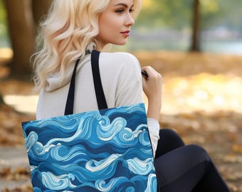 Ocean Wave Tote Bag: Durable Polyester Beach Accessory, Reusable Shopping Bag (3 Sizes)