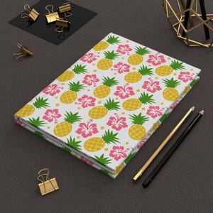 Pineapple Hibiscus Journal. Hardcover Notebook. Floral Travel Journal. Coworker Gift. Vacation Diary.